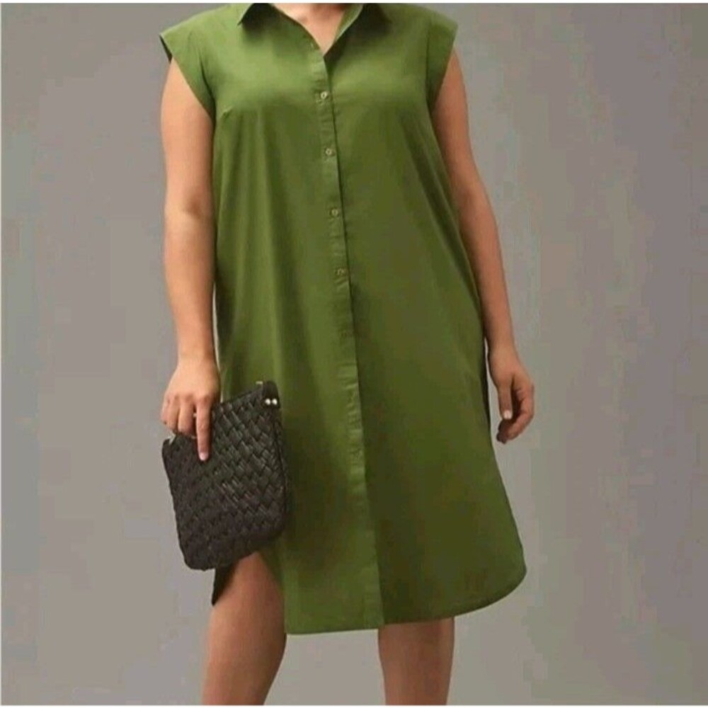 Anthropologie Maeve The Lillian Cap Sleeve Button-Front Midi Dress Size S Green